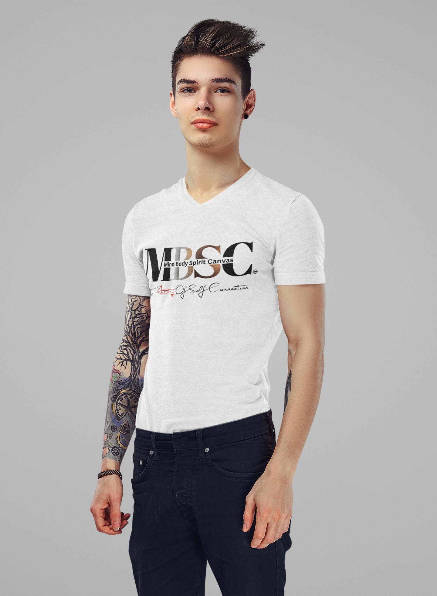 Men's Fitted V-Neck Short Sleeve Tee-H1A